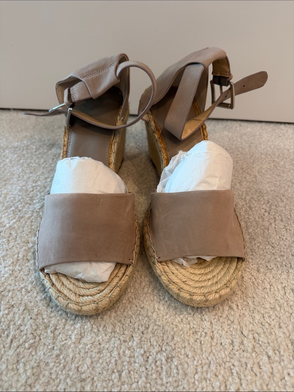 Vince Camuto Taupe Suede Espadrille Wedge Sandals